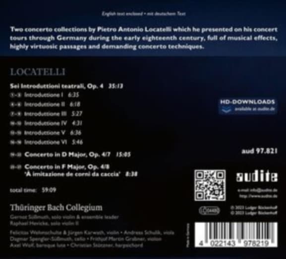 Thuringer Bach Collegium, Gernot Sussmuth - Sei Introduttioni Teatrali Op 4 - Concertos Op 4/7 (CD)