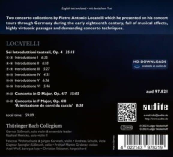 Thuringer Bach Collegium, Gernot Sussmuth - Sei Introduttioni Teatrali Op 4 - Concertos Op 4/7 (CD)