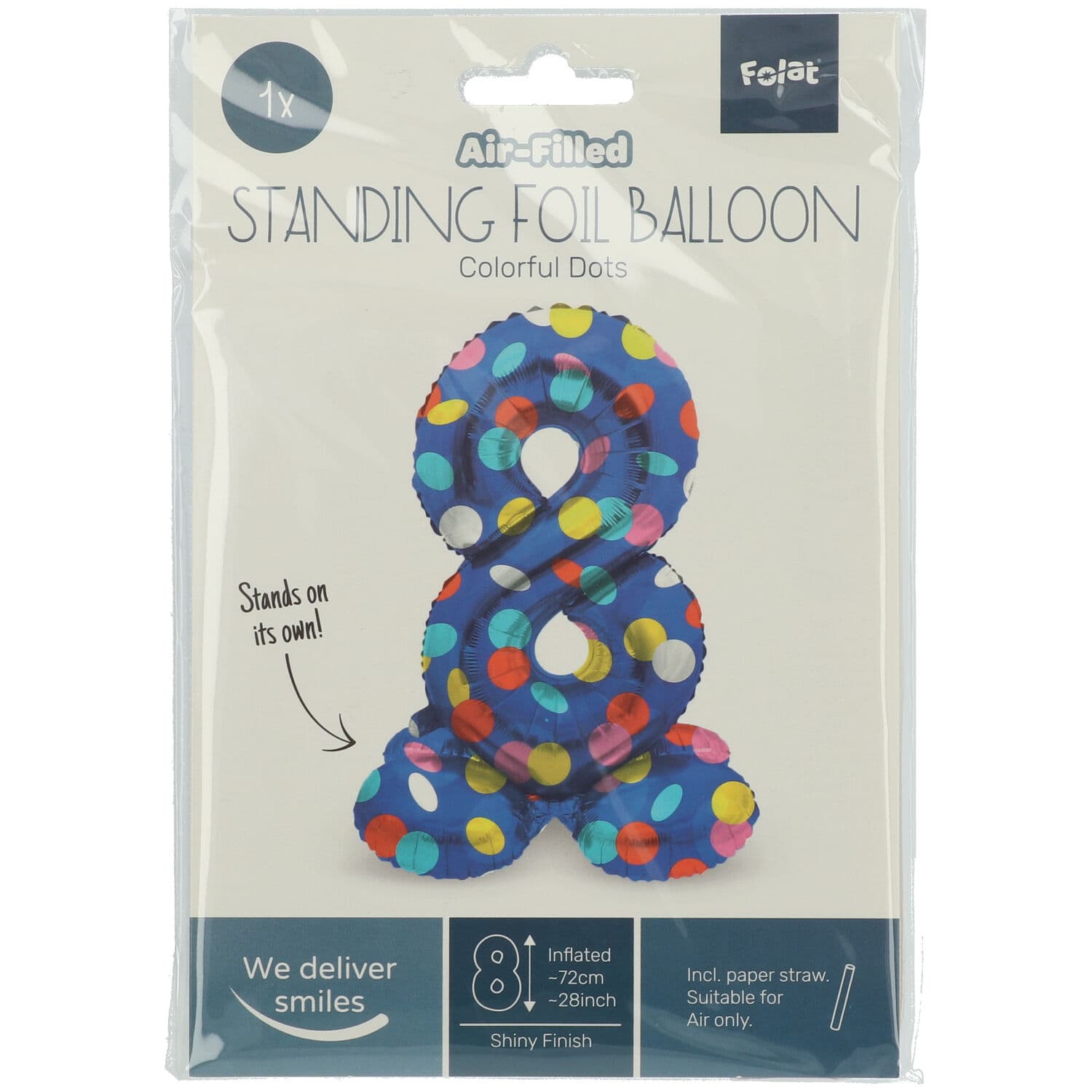 Staande Folieballon Colorful Dots Cijfer 8 - 72cm