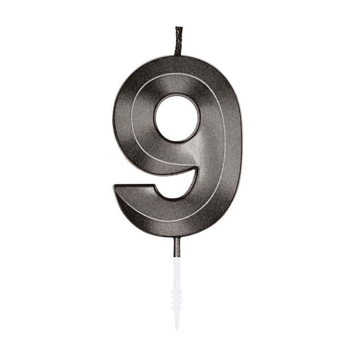 Taartkaars 6cm Metallic Zwart no. 9