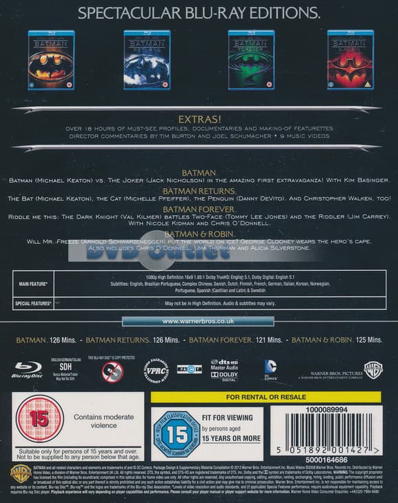 Batman - Motion Picture Anthology 1989-1997 (4 Discs) (Import)
